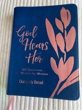 God Hears Her Devotional Book - Navy with Pink Floral